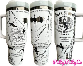 Brave the Dark Dragon Book Engraved Tumbler - In My Dragon Era - Booktok Cup - Custom Engraved Cup  - 40oz tumbler with handle -Book Theme