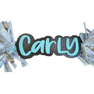 Teal Black and White Custom Cheer Stick  -Game Day Signs - Pom Pom Sign - Custom Cheer Stick - Personalized Name Cheer Sign - Pom Poms