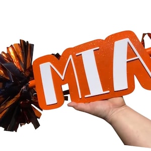 Orange and white Custom Cheer Stick  -Game Day Signs - Pom Pom Sign - Custom Cheer Stick - Personalized Name Cheer Sign - Pom Poms