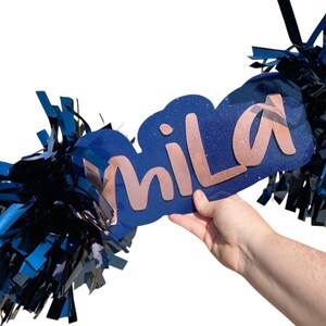 Navy and Rose Gold Custom Cheer Stick  -Game Day Signs - Pom Pom Sign - Custom Cheer Stick - Personalized Name Cheer Sign - Pom Pom