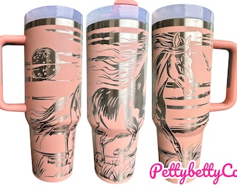 Vaso con grabado de caballo - Vaso con grabado de Western - Vaso campestre con grabado de amante de los caballos - Vaso de 40 oz con asa - Regalo de equitación