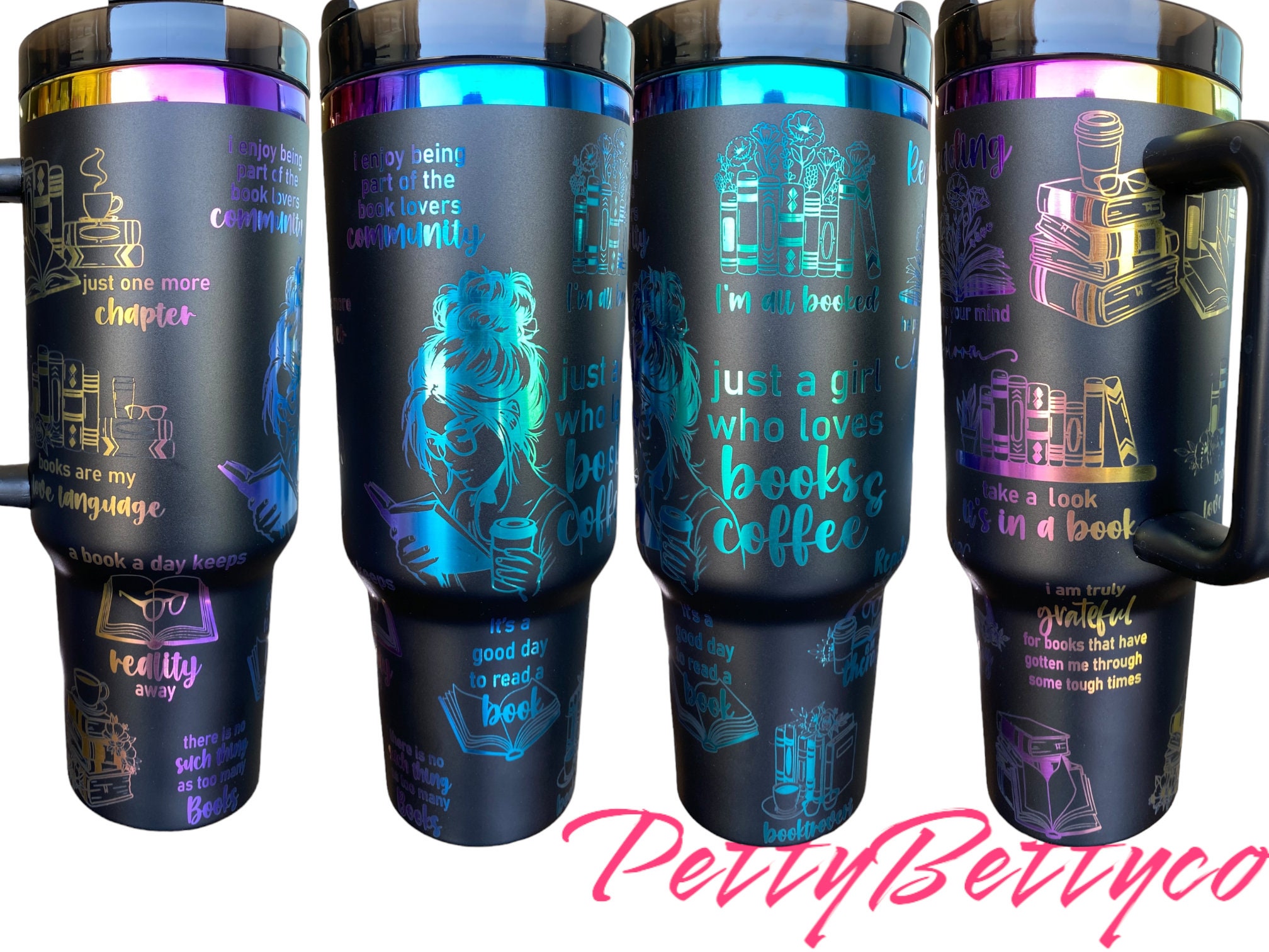 Just a Girl Who Loves Books Engraved Tumbler - 40oz Insulated Cup with Handle - Reading Lovers Gift