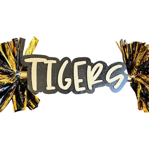 Tigers Black and Gold Custom Cheer Stick  -Game Day Signs - Pom Pom Sign - Custom Cheer Stick - Personalized Name Cheer Sign - Pom Pom