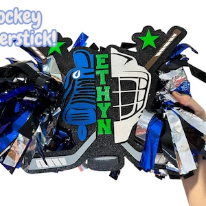 Hockey Cheer Stick  -Game Day Signs - Pom Pom Sign - Custom Cheer Stick - Personalized Name Cheer Sign - Sport Mom Sign - Pom Poms