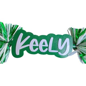 Green and White Custom Cheer Stick  -Game Day Signs - Pom Pom Sign - Custom Cheer Stick - Personalized Name Cheer Sign - Pom Poms