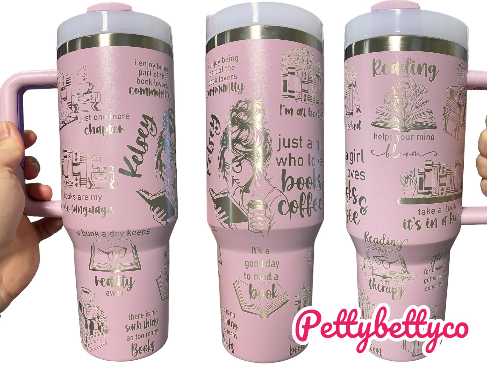 Just a Girl Who Loves Books Engraved Tumbler - 40oz Insulated Cup with Handle - Reading Lovers Gift