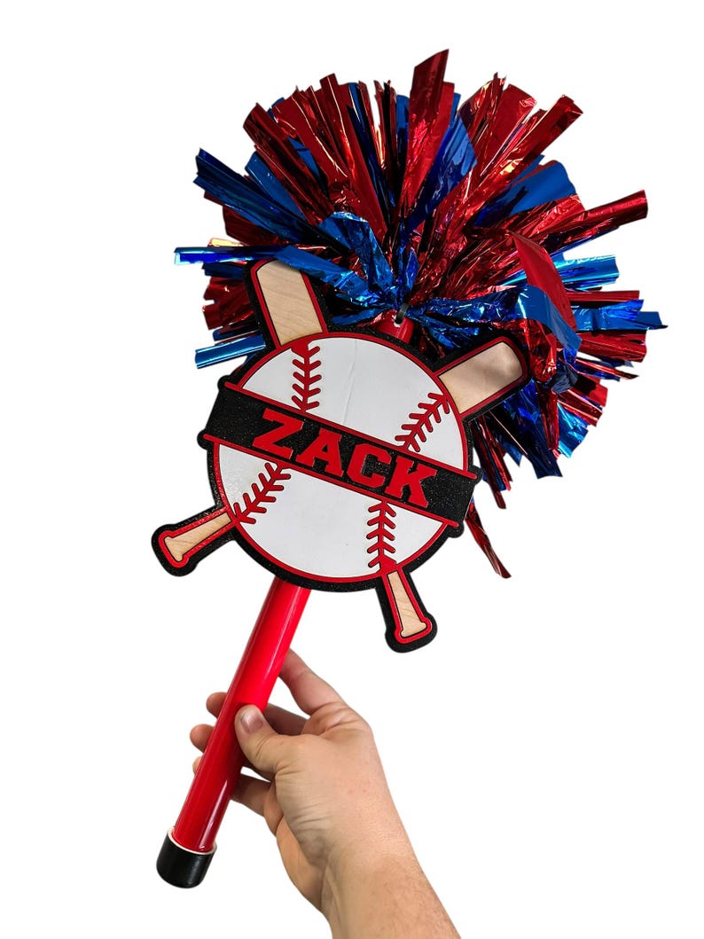 Personalized Baseball Pompom Stick | Original Baseball Pompom Stick | Custom Team Spirit Stick | Optional Cowbell | Baseball Mom Gift image 8
