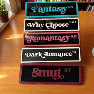 Bookish Street Signs | Book Genre Shelf Decor | Fantasy Dark Romance Smut Signs | Wooden Bookshelf Organizer | Reader Gift | Book Nook Decor