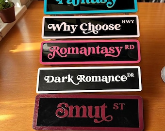 Bookish Street Signs | Book Genre Shelf Decor | Fantasy Dark Romance Smut Signs | Wooden Bookshelf Organizer | Reader Gift | Book Nook Decor