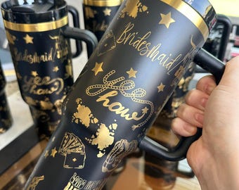 Customizable Western Bridal Party Tumblers | Black Gold Cowgirl Wedding Set | Bride Bridesmaid Maid of Honor | Personalized Country Wedding