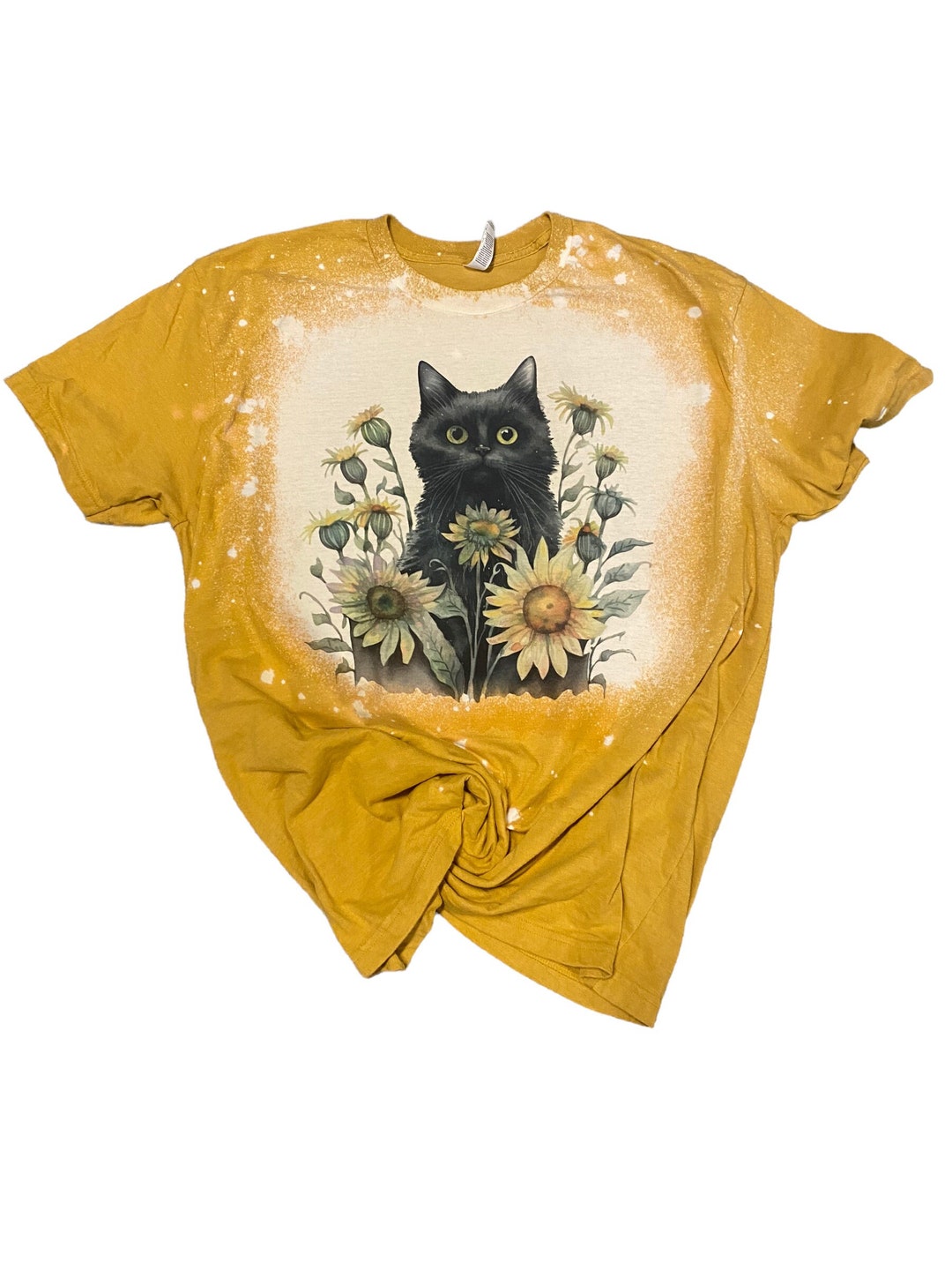 Black Cat Shirt Cat and Sunflower Shirt Yellow Cat Shirt Etsy
