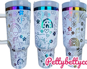 Unicorns and rainbows tumbler - 40oz Tumbler - Cute Unicorn Tumbler - Rainbow Love tumbler - engraved Tumbler - 40oz tumbler