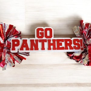 Go Panthers Red White Custom Cheer Stick  -Game Day Signs - Pom Pom Sign - Custom Cheer Stick - Personalized Name Cheer Sign - Pom Poms