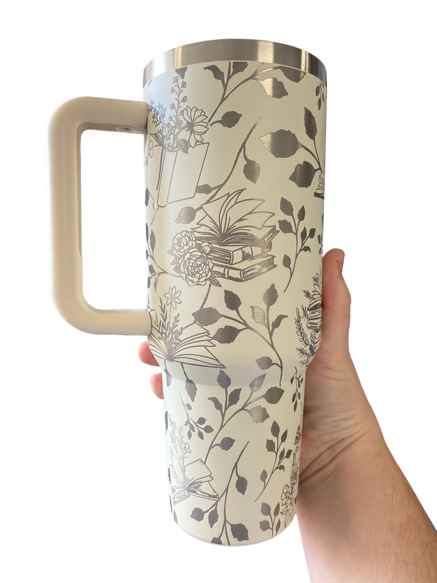 Books and Coffee Engraved Cup - I'm all Booked Custom Engraved Tumbler - 40oz Insulated Drinking Cup with Handle - Perfect Gift for Readers, Coffee Lovers