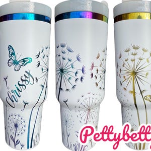 Butterfly and dandelion Tumbler - 40oz tumbler - Personalized Engraved Tumbler - Laser engraved, Floral tumbler, Custom 40oz tumbler