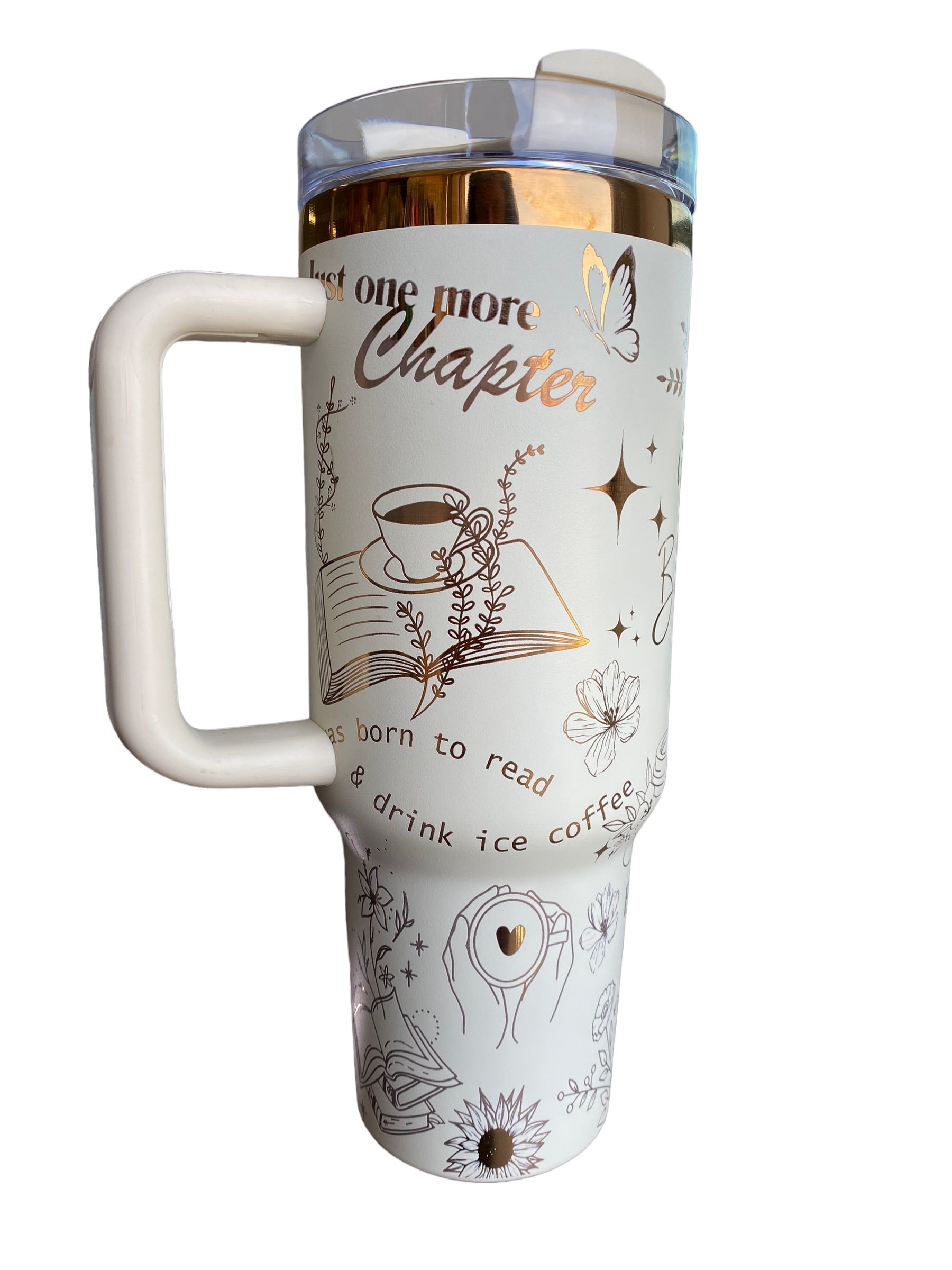 Books and Coffee Engraved Cup - I'm all Booked Custom Engraved Tumbler - 40oz Insulated Drinking Cup with Handle - Perfect Gift for Readers, Coffee Lovers