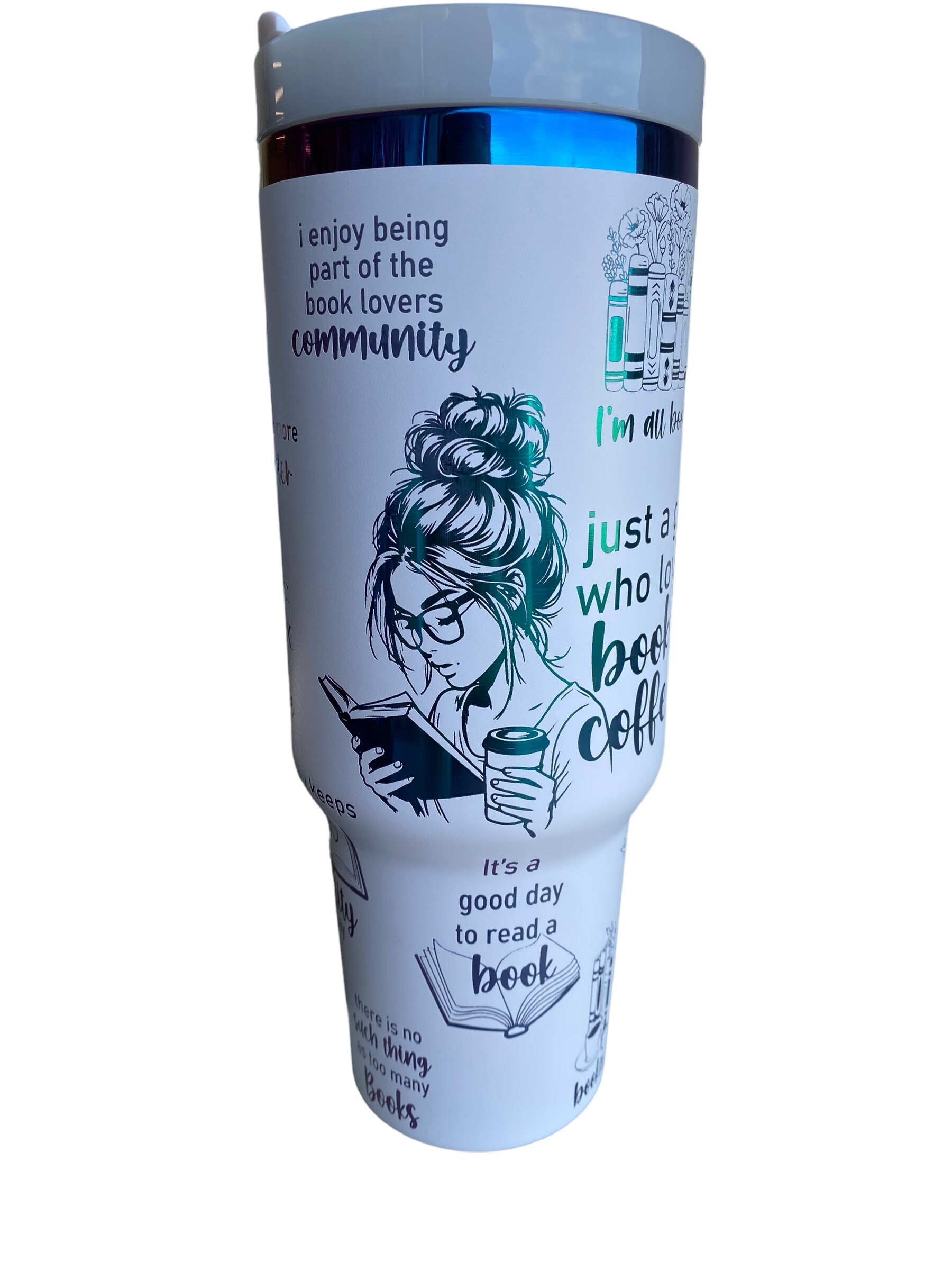 Just a Girl Who Loves Books Engraved Tumbler - 40oz Insulated Cup with Handle - Reading Lovers Gift
