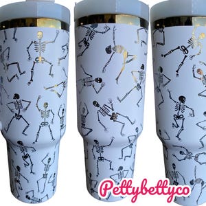 Dancing Skeletons Engraved Tumbler - Skeleton Halloween Engraved Tumbler - 40oz Engraved Tumbler - Halloween Cup - Spooky Season Cup