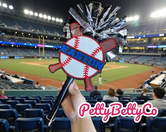 Personalized Baseball Pompom Stick | Original Baseball Pompom Stick | Custom Team Spirit Stick | Optional Cowbell | Baseball Mom Gift