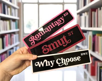 Bookish Street Sign Decor | Book Genre Shelf Signs | Fantasy Romance Dark Romance Smut | Wooden Bookshelf Decor | Reader Gift Book Nook Deco