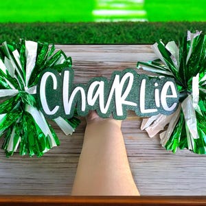 Custom Cheer Stick  -Game Day Signs - Pom Pom Sign - Custom Cheer Stick - Personalized Name Cheer Sign - Sport Mom Sign - Pom Poms