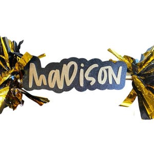 Black and Gold Custom Cheer Stick  -Game Day Signs - Pom Pom Sign - Custom Cheer Stick - Personalized Name Cheer Sign - Pom Poms