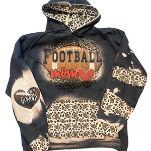 Football Mom Bleached Hoodie -  Custom Football eart with Names on Sleeve - Bleached Hoodie - Custom Hoodie - Football Shirt Sweatshirt