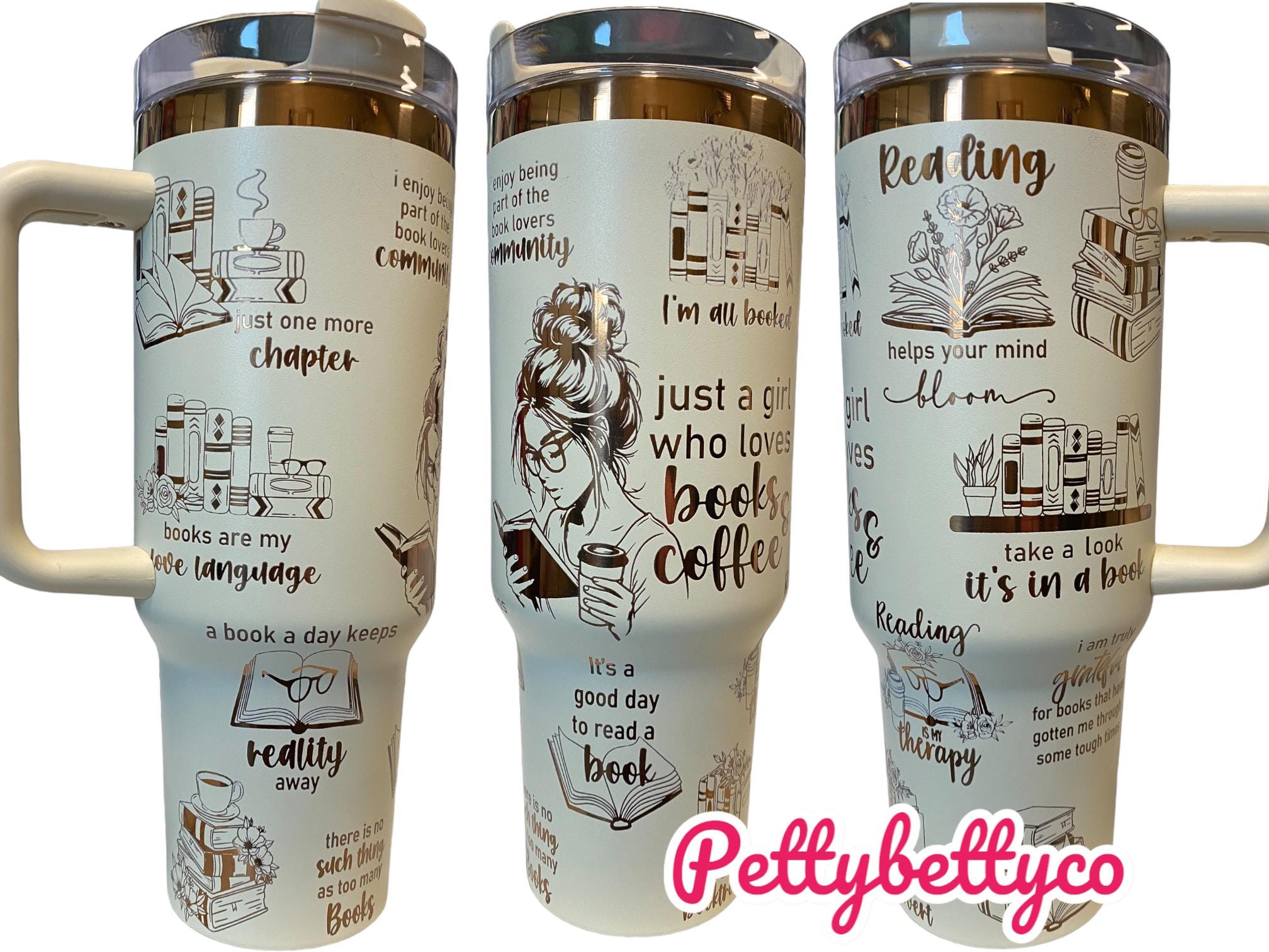 Just a Girl Who Loves Books Engraved Tumbler - 40oz Insulated Cup with Handle - Reading Lovers Gift