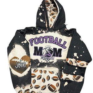 Custom Football Mom Bleached Hoodie | Personalized Team Spirit Sweatshirt | Football Heart Sleeve | Sports Mom Gift | Team Colors Hoodie