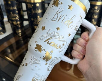 Western Bride Tumbler | Country Wedding Gift | Cowgirl Bride Cup | Personalized Bridal Party Gift | Laser Engraved Travel Mug