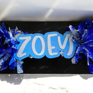 Blue and White Custom Cheer Stick  -Game Day Signs - Pom Pom Sign - Custom Cheer Stick - Personalized Name Cheer Sign - Pom Poms
