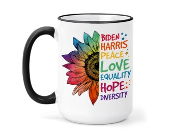 Sunflower Biden Harris Peace Love Mug 11oz 15oz Sublimation Transfer