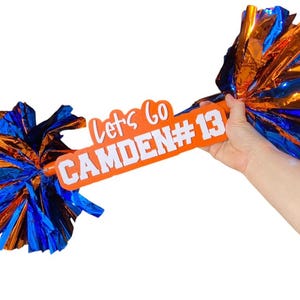 Orange and Blue Custom Cheer Stick  -Game Day Signs - Pom Pom Sign - Custom Cheer Stick - Personalized Name Cheer Sign - Pom Poms
