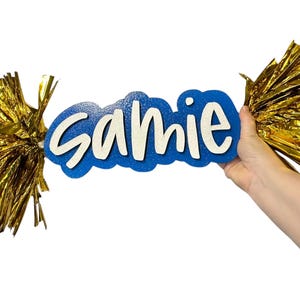 Blue White and Gold Custom Cheer Stick  -Game Day Signs - Pom Pom Sign - Custom Cheer Stick - Personalized Name Cheer Sign - Pom Pom