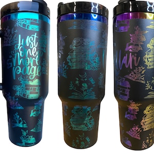 Just One More Page Engraved Cup - Custom Engraved Cup  - 40oz tumbler with handle -  Reading Theme Tumbler - Gift for Reader