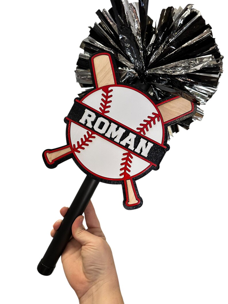 Personalized Baseball Pompom Stick | Original Baseball Pompom Stick | Custom Team Spirit Stick | Optional Cowbell | Baseball Mom Gift image 18