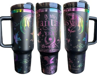 Vaso "En mi era de fantasía" - Vaso grabado con temática de dragón - En mi era de dragón - Booktok - Taza grabada personalizada - Vaso con temática de libro - Bookish