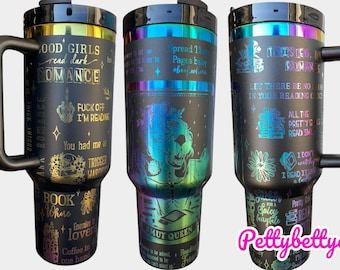 Smut Queen Black Rainbow - Dark Romance Reader Tumbler -  Engraved Cup - Custom Engraved Cup   40oz tumbler with handle - Romance Book Theme