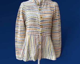 Small- cotton tweed hand woven peplum Jacket multicolor