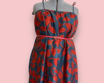 Strappy, hand painted 100% silk party dress: Indian handloom. Formal occasion, wedding. Size 8-12 (will fit M and L).