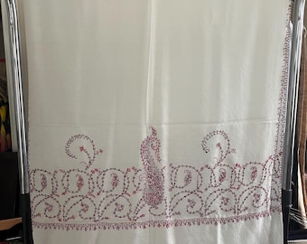 Ivory Maroon Embroidered Paisley Scarf: Lightweight Soft Cream Shawl Wrap