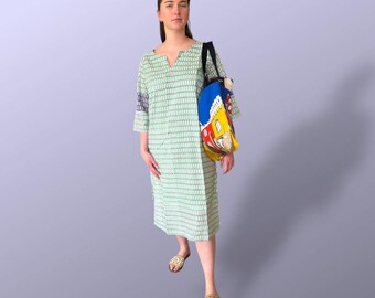 S,M,L Hand Block Printed Cotton Shift Dress – Geometric Print, Pockets, Fully Lined