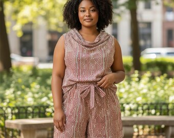 Cotton Wrap Top and Shorts Set, Boho Beach Vacation Outfit, S, M, L in hand block print