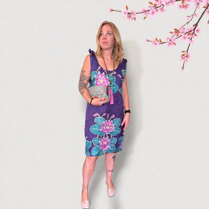 Party dress: Hand painted 100 percent silk. Indian handloom. Hand made. Size Small (6) and Large. image 4