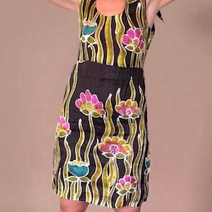 Party dress: Hand painted 100 percent silk. Indian handloom. Cocktail dress. Above knee. Hand made. Size Small (6) and Medium. image 1