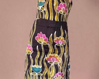 Party dress: Hand painted 100 percent silk. Indian handloom. Cocktail dress. Above knee. Hand made. Size Small (6) and Medium.
