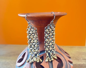 92.5 sterling Silver Tribal Dangle Earrings: Beaded Fringe Boho Indian Style Jewelry