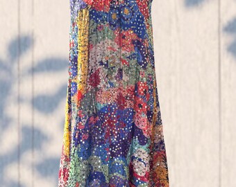 S/M- Yellow/blue/multi party dress with hand stitched sequins, size small/medium. Formal or informal occasion dress. Flapper dress.