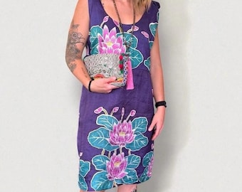 Party dress: Hand painted 100 percent silk. Indian handloom. Hand made. Size Small (6) and Large.
