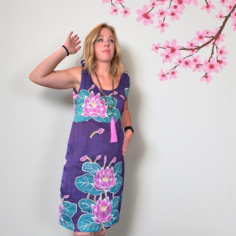 Party dress: Hand painted 100 percent silk. Indian handloom. Hand made. Size Small (6) and Large. image 2